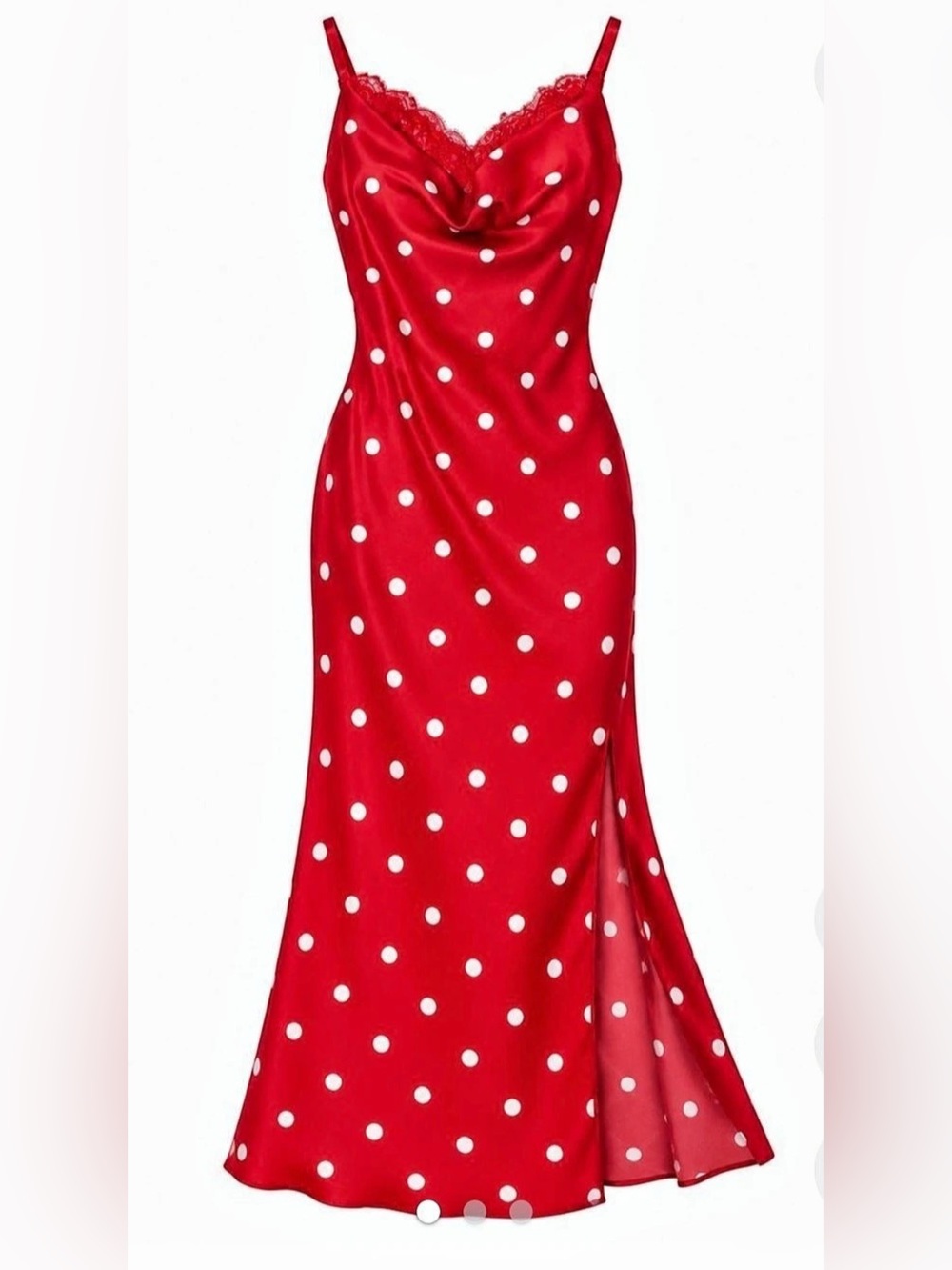 Jessica Simpson Slip Red White Polka Dot Midi Dress Cowl Neck Medium M Women’s